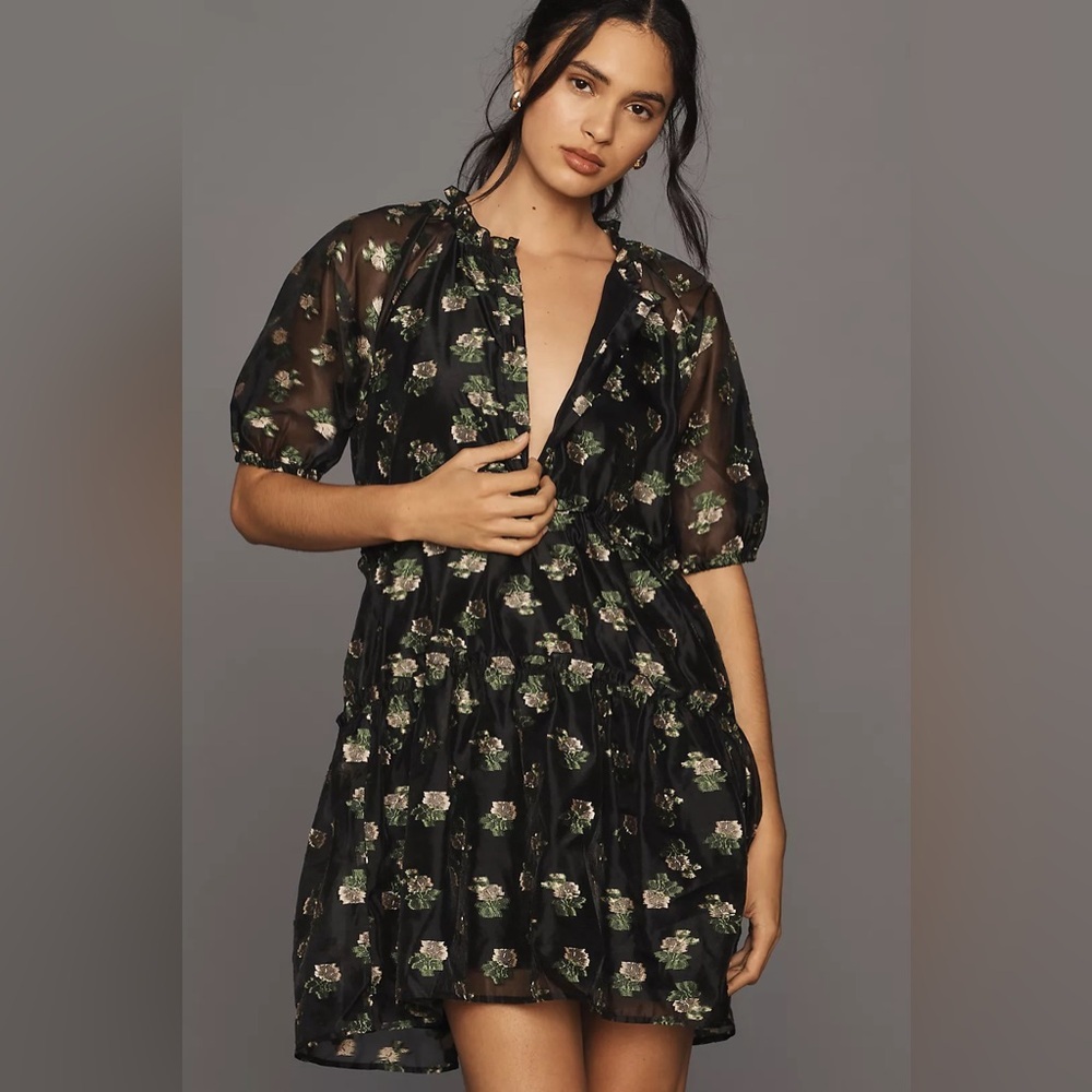 Anthropologie Maeve black floral mini dress new with tags extra small